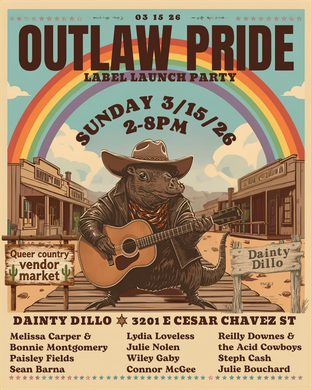 OUTlaw Pride Records label launch day party at Dainty Dillo, March 15, 2026